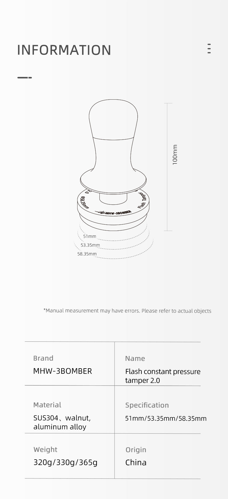 MHW-3BOMBER - FLASH Constant Pressure Tamper 58.35mm