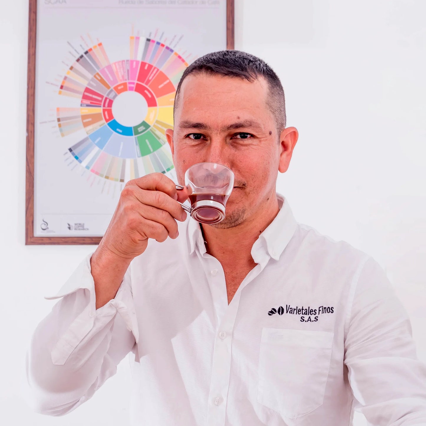 Oscar Riascos drinking coffee