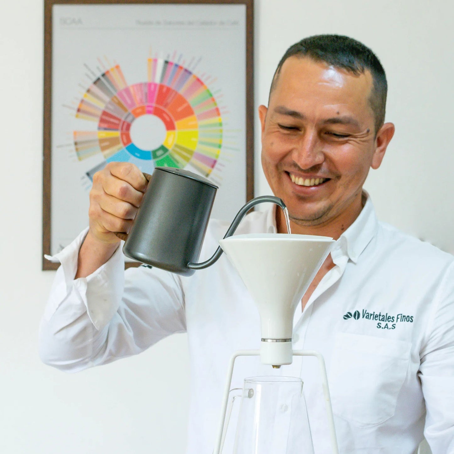 Oscar Riascos drinking coffee